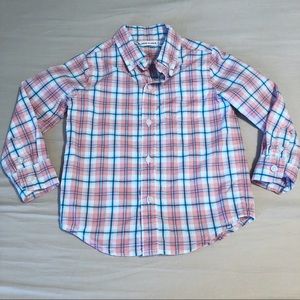 Janie and Jack Toddler Boys Size 2T Salmon Plaid Cotton Button Down Shirt